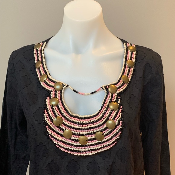 VIX - Black Bathing suit coverup w/ Multi-color Beaded Neckline - Picture 2 of 6